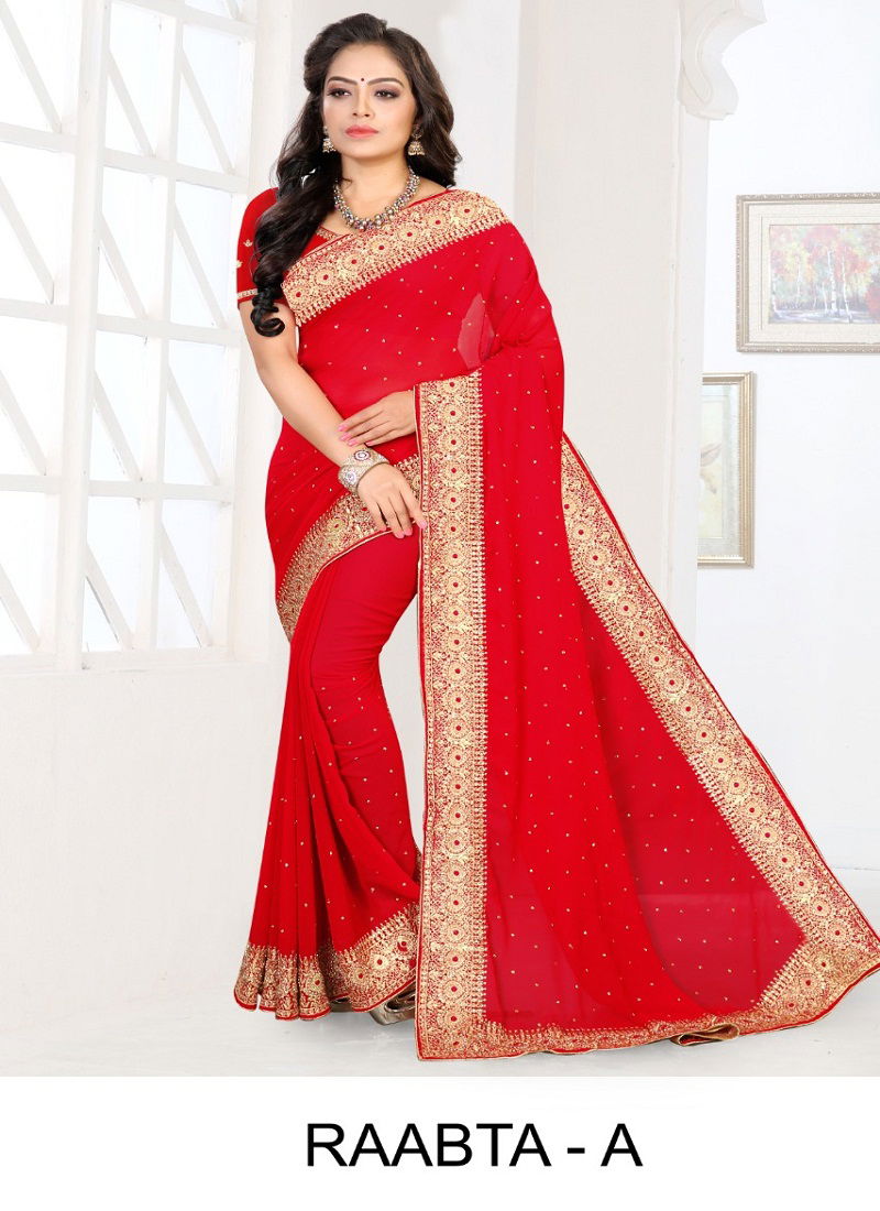 Ronisha Raabta  Latest Fancy Festive Wear Embroidery Work Heavy  Georgette Designer Saree Collection